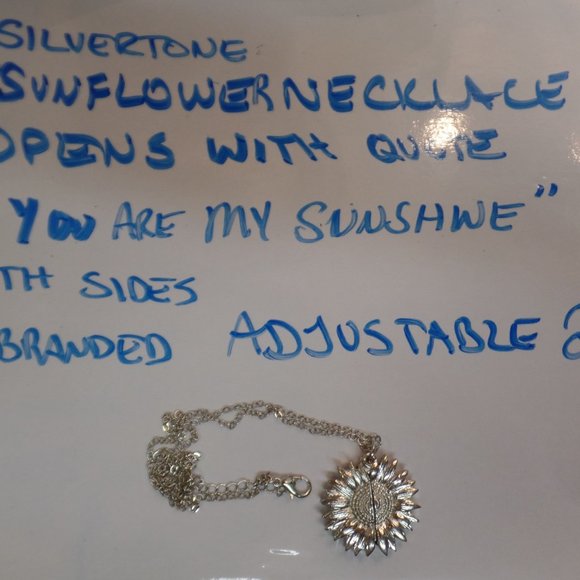 "You Are My Sunshine" Sunflower Necklace Double Sided Quote Silvertone - Picture 8 of 8